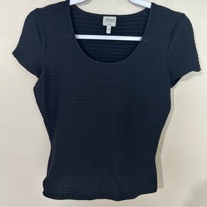 Armani Collezioni Vintage Black Striped Textured Short Sleeve Tee Top